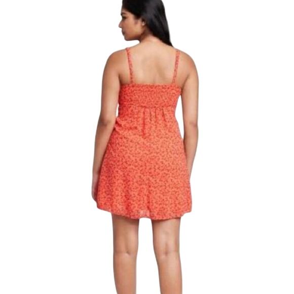 NWT Wild Fable Chiffon Vibrant Orange Floral Slip Mini Dress Size Medium - Picture 9 of 14